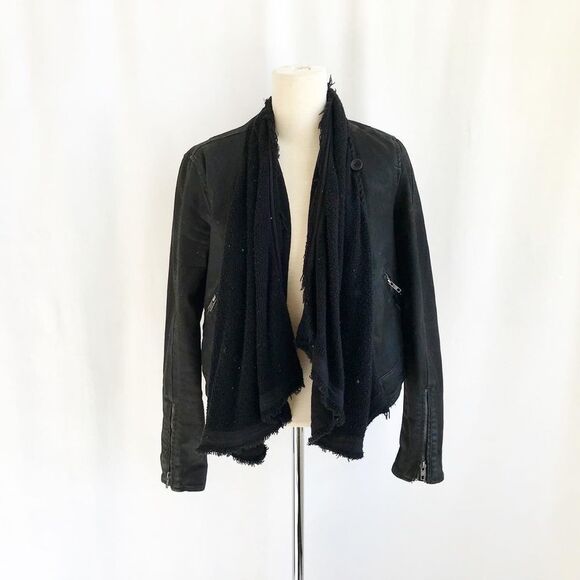 Free People black drape knit front denim jacket VGUC size 0 - Picture 14 of 16